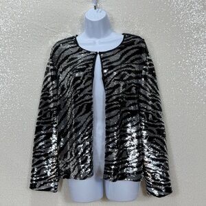 Ravel Sequin Zebra Print Jacket – Silver & Black – Size Small